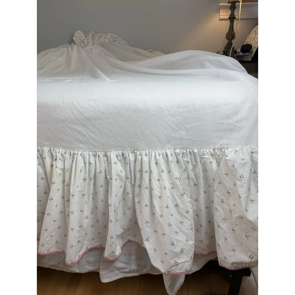 Laura Ashley Castleberry Pink Tulip King Size Dust Ruffle Layered Bedskirt